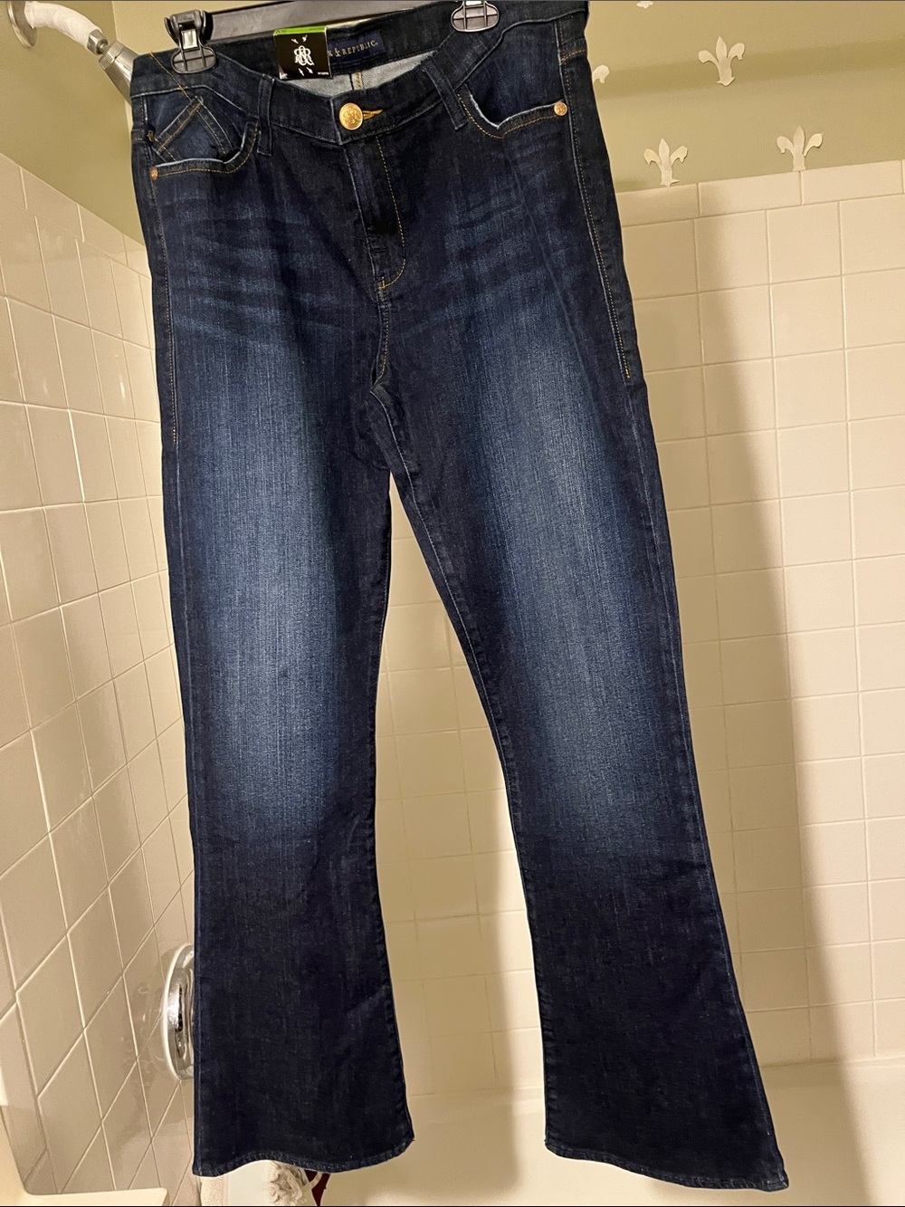 Rock & Republic Dark Blue Bootcut Jeans with Gold Stud Embellished Pockets